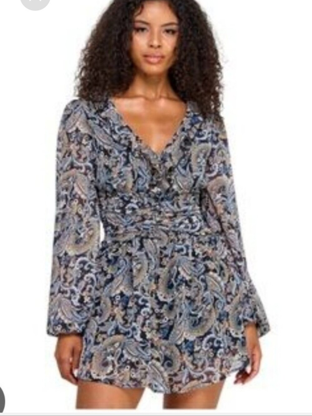 City Studio NWT Paisley Long Sleeve Romper XL Navy Blue Ruched Party Dress Y2k